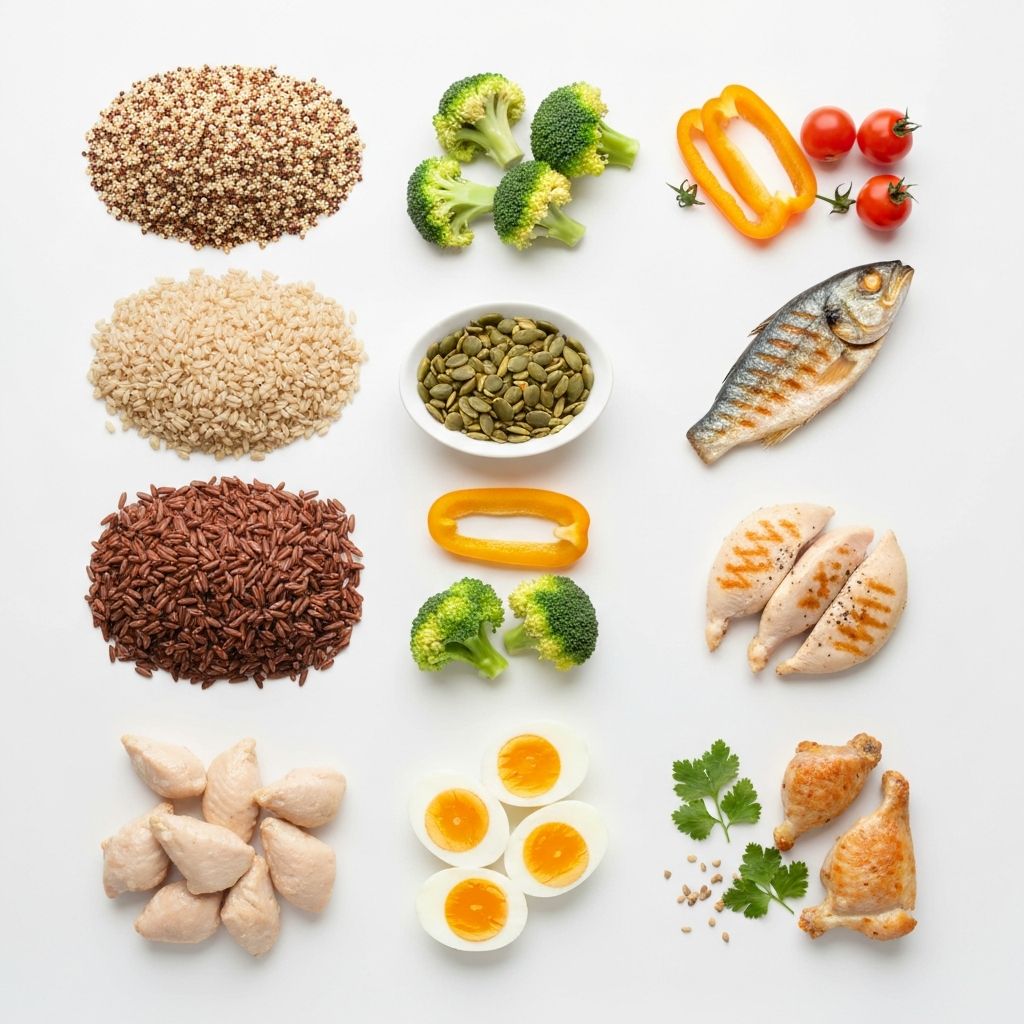 Verschiedene Mahlzeitenkomponenten auf einem Tablett arrangiert